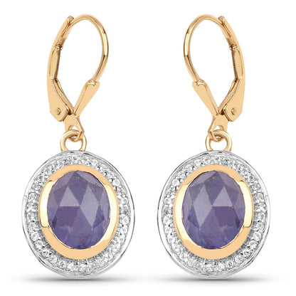 14K Yellow Gold Plated 7.42 Carat Genuine Tanzanite and White Topaz .925 Sterling Silver Earrings Bids.com