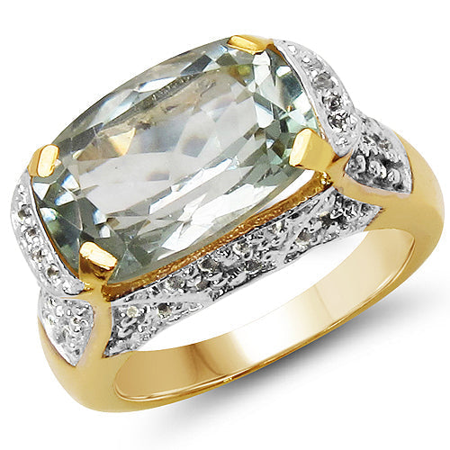 14K Yellow Gold Plated 6.81 Carat Genuine Green Amethyst & White Topaz .925 Sterling Silver Ring Bids.com