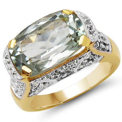 14K Yellow Gold Plated 6.81 Carat Genuine Green Amethyst & White Topaz .925 Sterling Silver Ring Bids.com