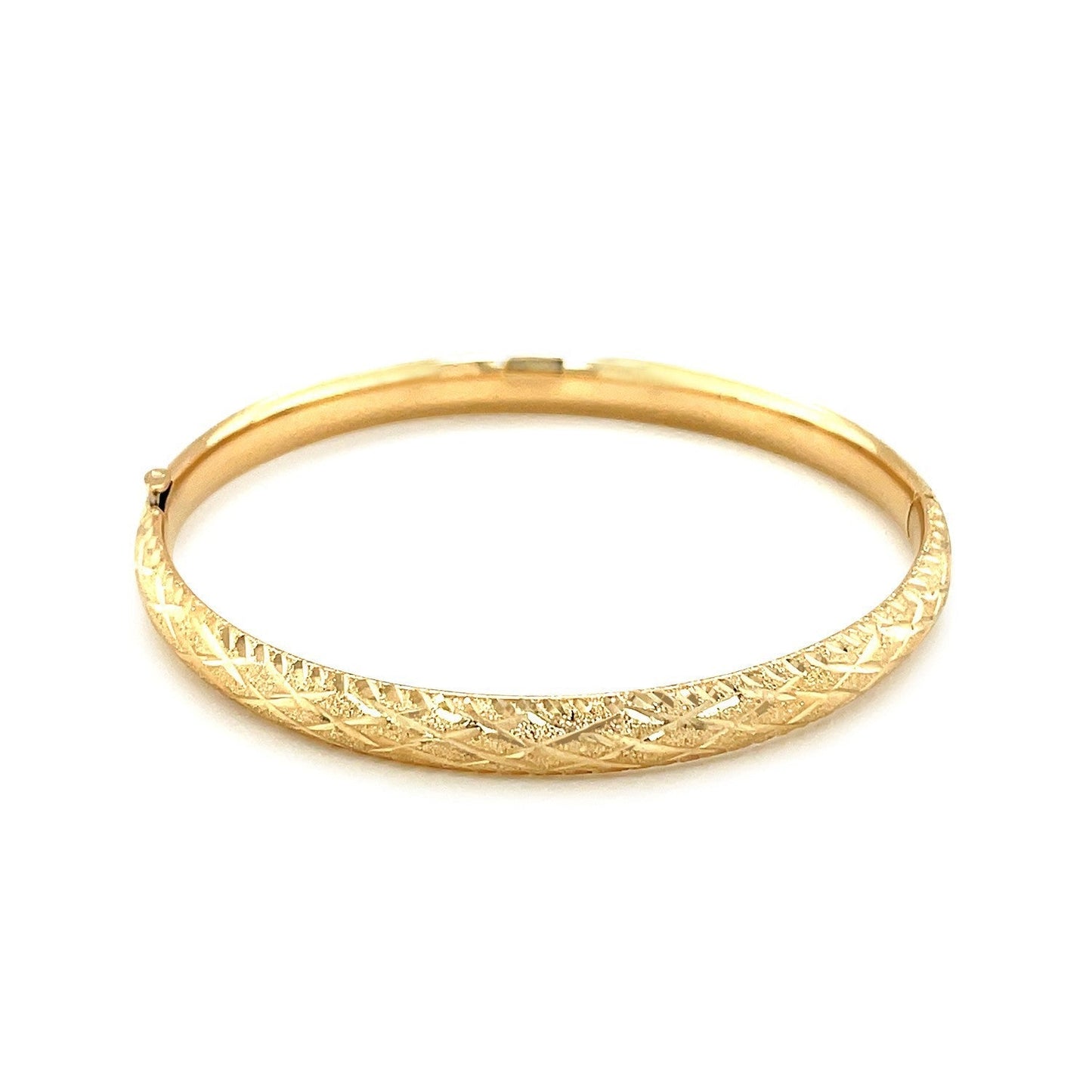 14k Yellow Gold Diamond Cut Design Dome Motif Children's Bangle Bids.com