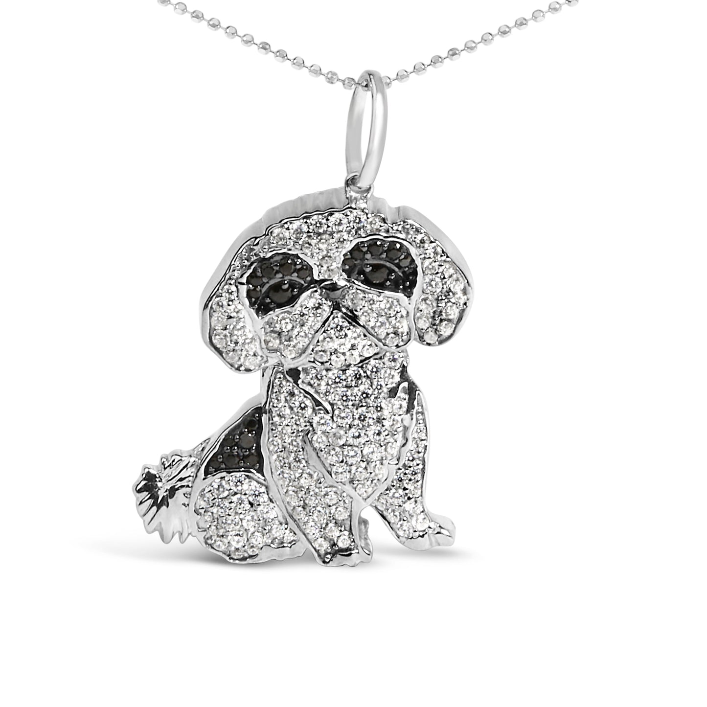 .925 Sterling Silver 1 1/4 Cttw Diamond Shih Tzu Dog Pendant Necklace 18 inch (Black and I-J Color, I2-I3 Clarity) Bids.com