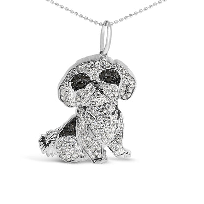 .925 Sterling Silver 1 1/4 Cttw Diamond Shih Tzu Dog Pendant Necklace 18 inch (Black and I-J Color, I2-I3 Clarity) Bids.com