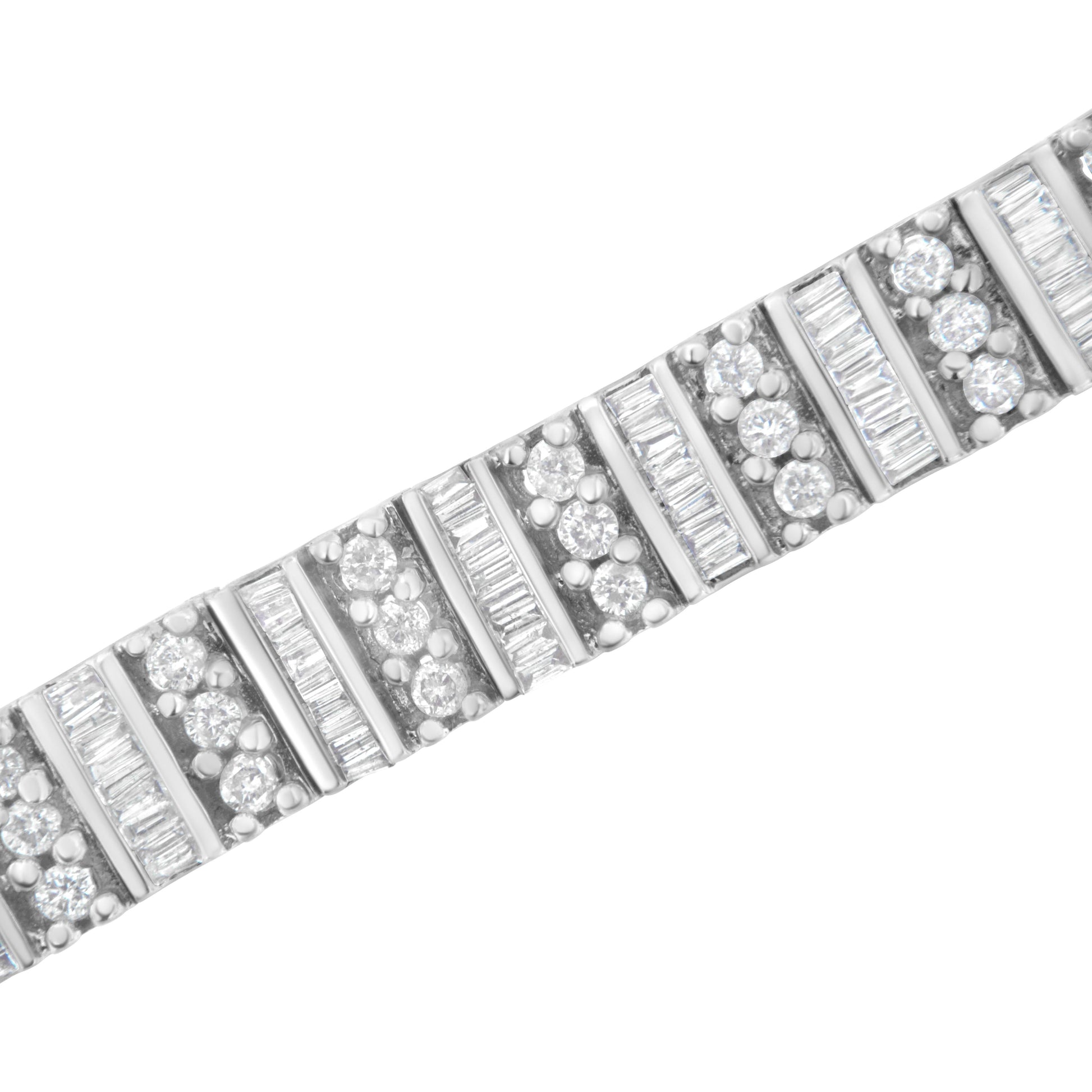 14K White Gold 4 7/8 cttw Baguette & Round Brilliant-Cut Diamond Channel- & Prong-Set Tennis Bracelet (I-J Color, I1-I2 Clarity) - Size 7.25" Bids.com