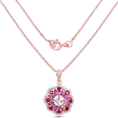 14K Rose Gold Plated 2.30 Carat Genuine Morganite, Rhodolite and Amethyst .925 Sterling Silver Pendant Bids.com