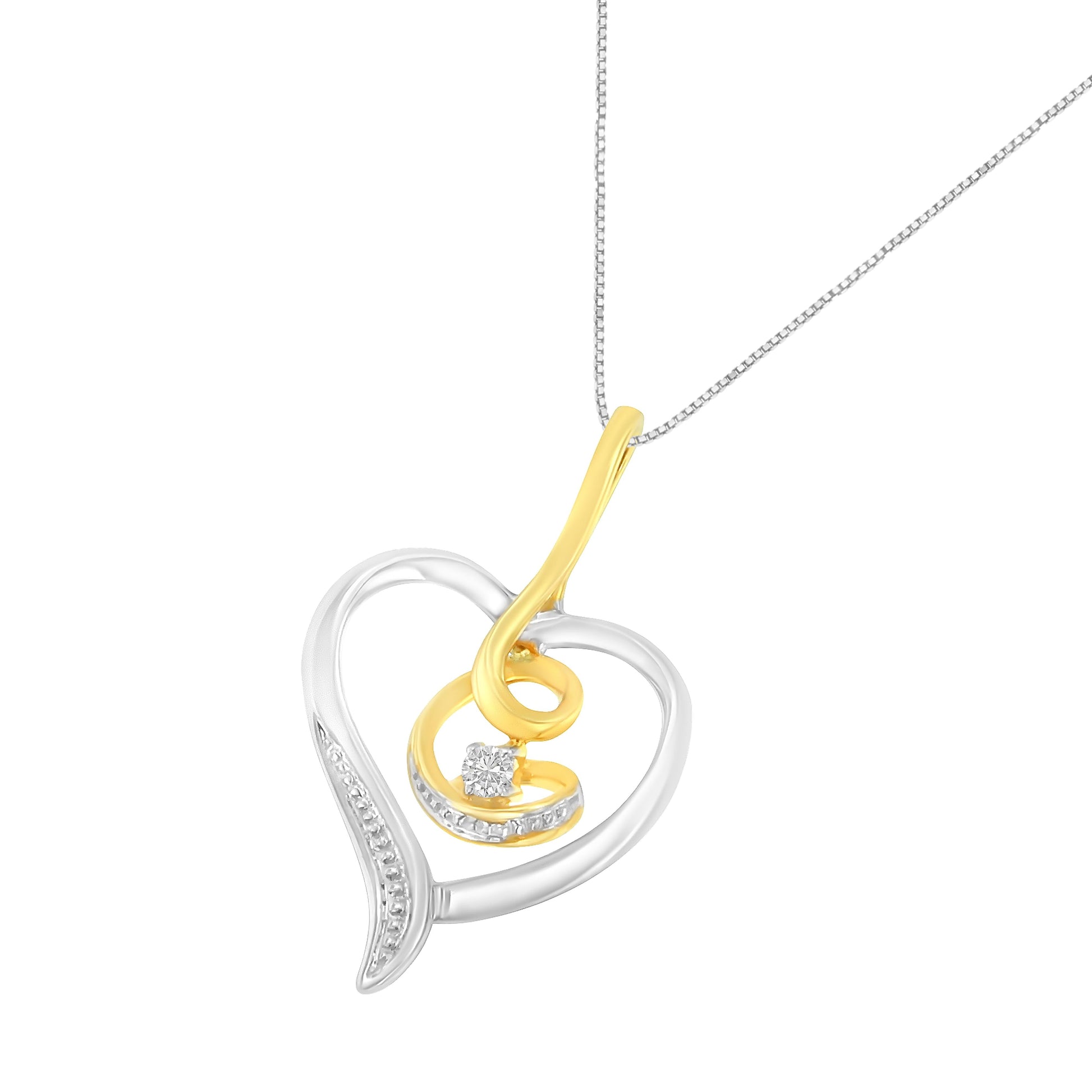 Espira 10K Two-Tone Yellow & White Gold .03 Cttw Diamond-Accented Round-Cut Diamond Swirl Open Heart 18" Pendant Necklace (I-J Color, I2-I3 Clarity) Bids.com