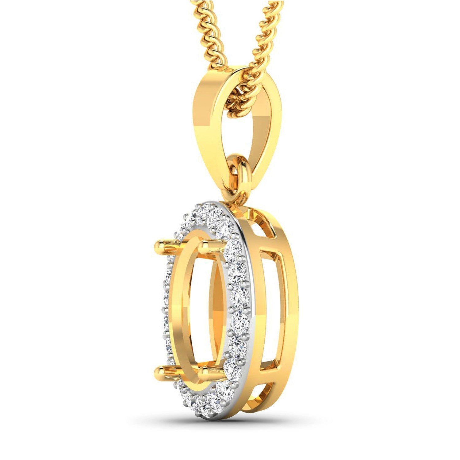 0.22 Carat Genuine White Diamond 14K Yellow Gold Semi Mount Pendant - holds 9x7mm Oval Gemstone Bids.com