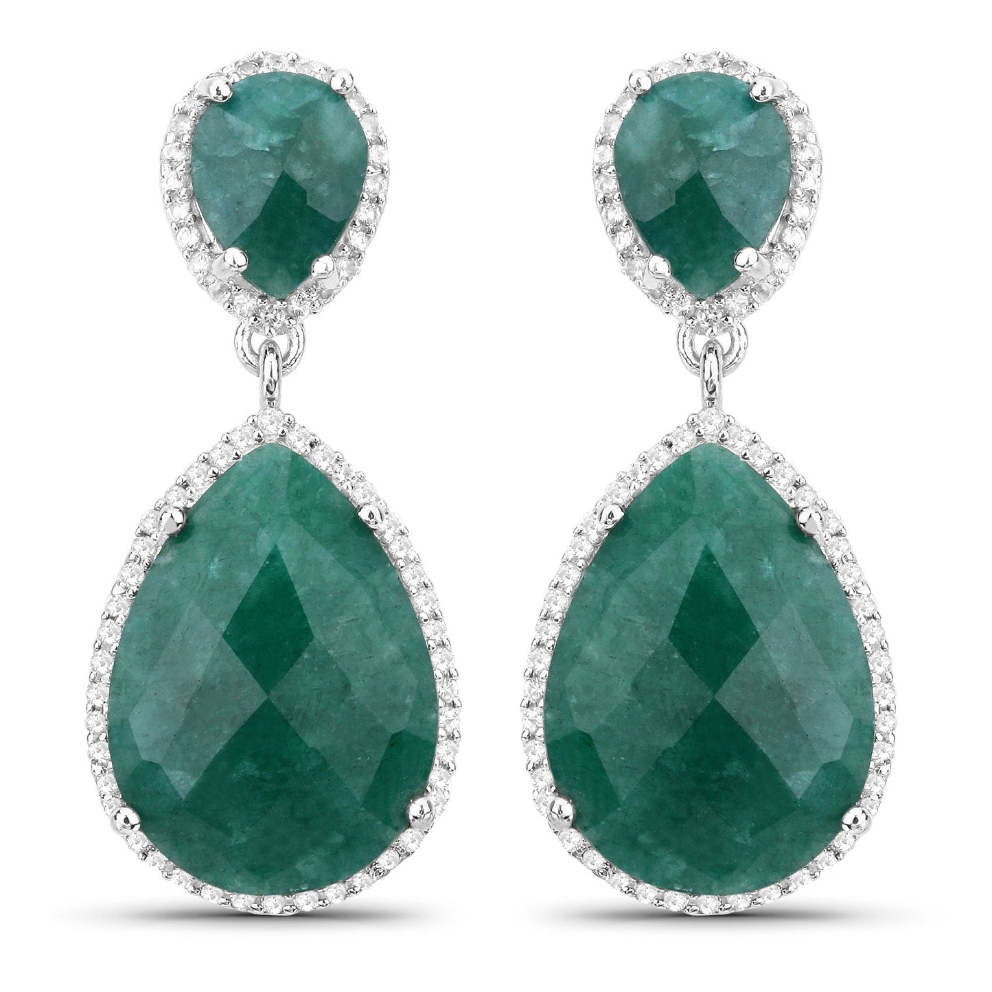 19.42 Carat Dyed Emerald and White Topaz .925 Sterling Silver Earrings Bids.com