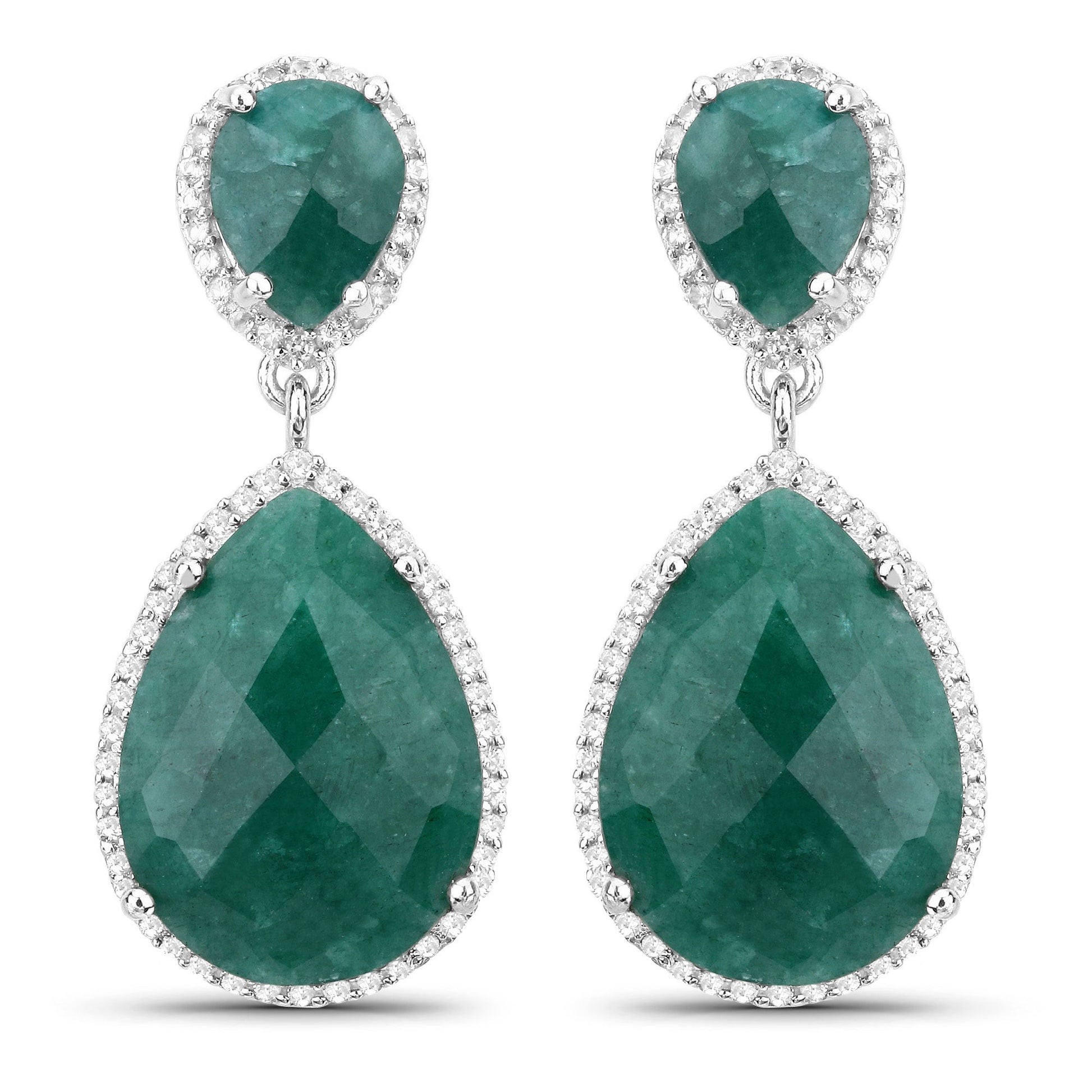 19.42 Carat Dyed Emerald and White Topaz .925 Sterling Silver Earrings Bids.com