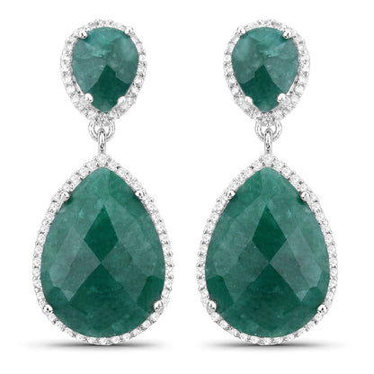 19.42 Carat Dyed Emerald and White Topaz .925 Sterling Silver Earrings Bids.com