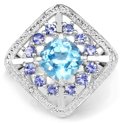 4.24 Carat Genuine Blue Topaz and Tanzanite .925 Sterling Silver Ring Bids.com