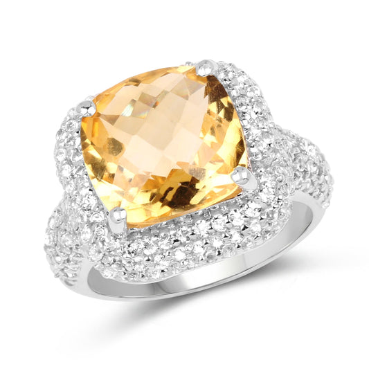 7.95 Carat Genuine Citrine and White Topaz .925 Sterling Silver Ring Bids.com