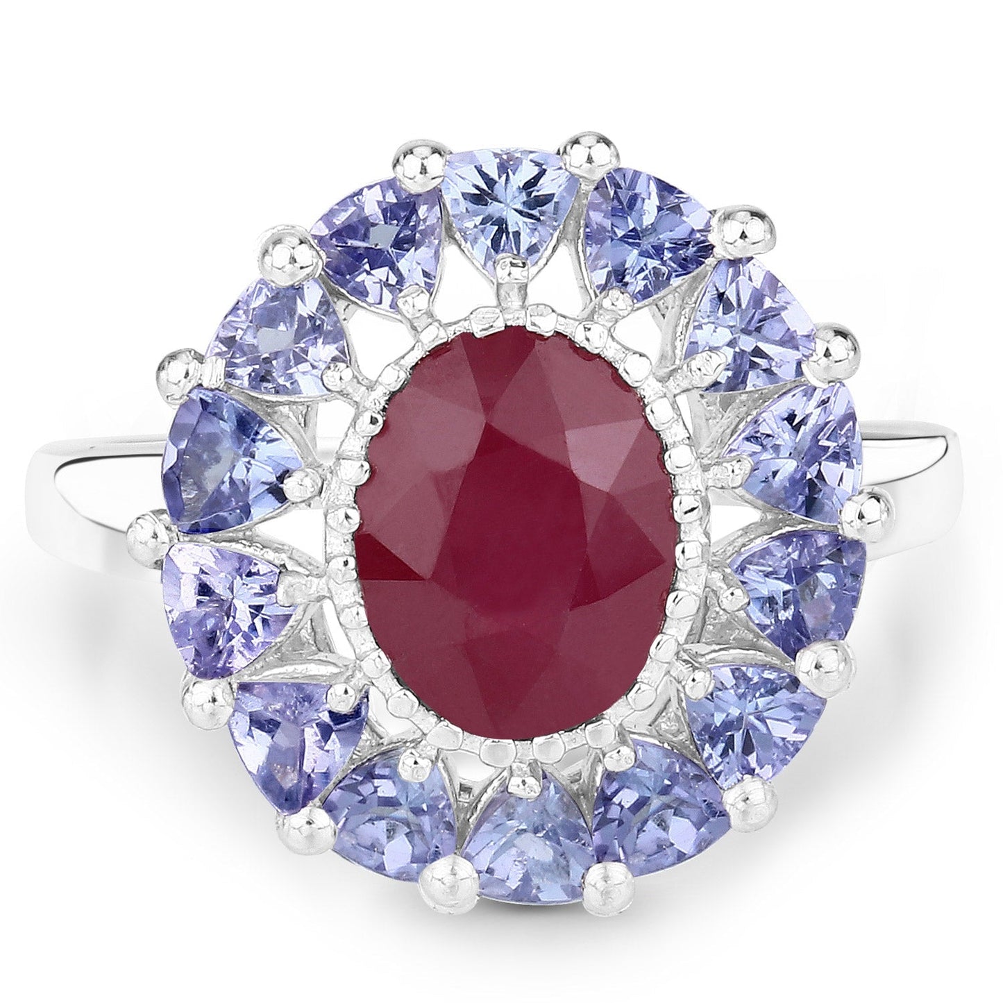 3.70 Carat Glass Filled Ruby and Tanzanite .925 Sterling Silver Ring Bids.com