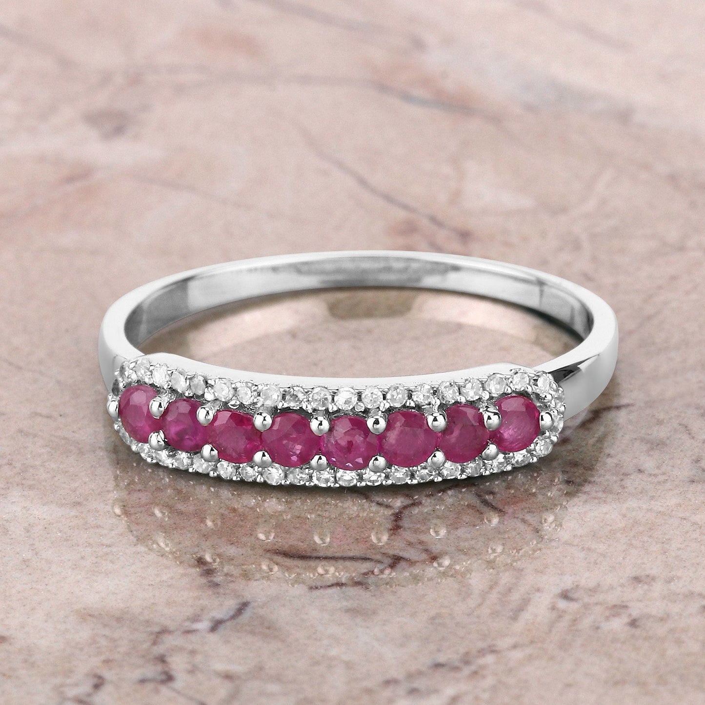 0.47 Carat Genuine Ruby and White Diamond 14K White Gold Ring Bids.com