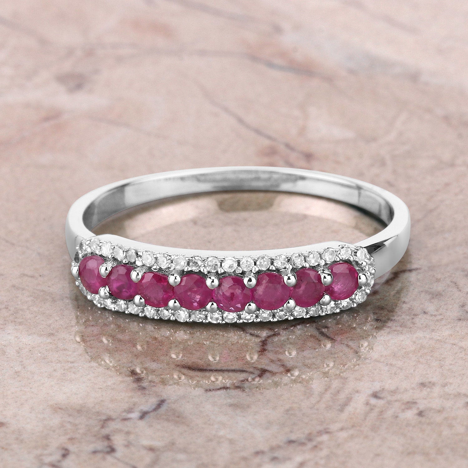 0.47 Carat Genuine Ruby and White Diamond 14K White Gold Ring Bids.com