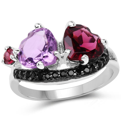 4.07 Carat Genuine Amethyst, Rhodolite & Black Spinel .925 Sterling Silver Ring Bids.com