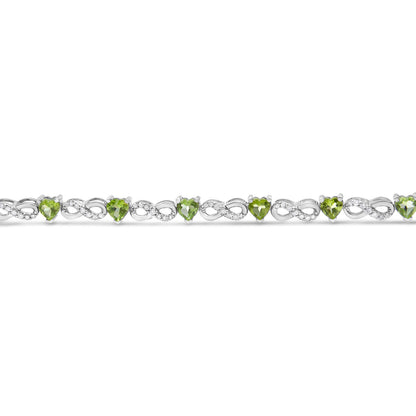.925 Sterling Silver 1.00 Cttw Diamond and 4.00mm Lab Created Green Heart-Shaped Peridot Infinity Link Bracelet (I-J Color, I2-I3 Clarity) - 7.25" Bids.com