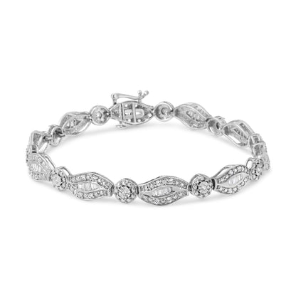 .925 Sterling Silver 1 cttw Diamond Double Leaf and Bezel Link Bracelet (I-J Clarity, I2-I3 Color) - Size 7.25" Bids.com