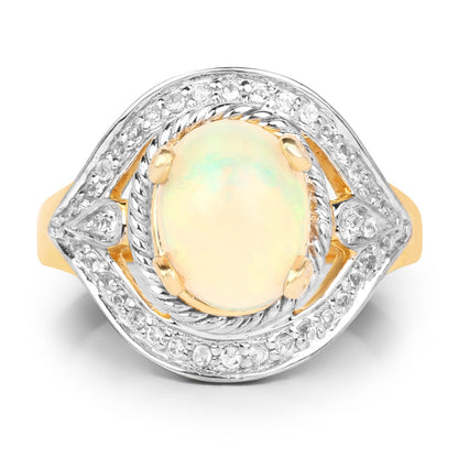 14K Yellow Gold Plated 1.88 Carat Genuine Ethiopian Opal and White Topaz .925 Sterling Silver Ring Bids.com