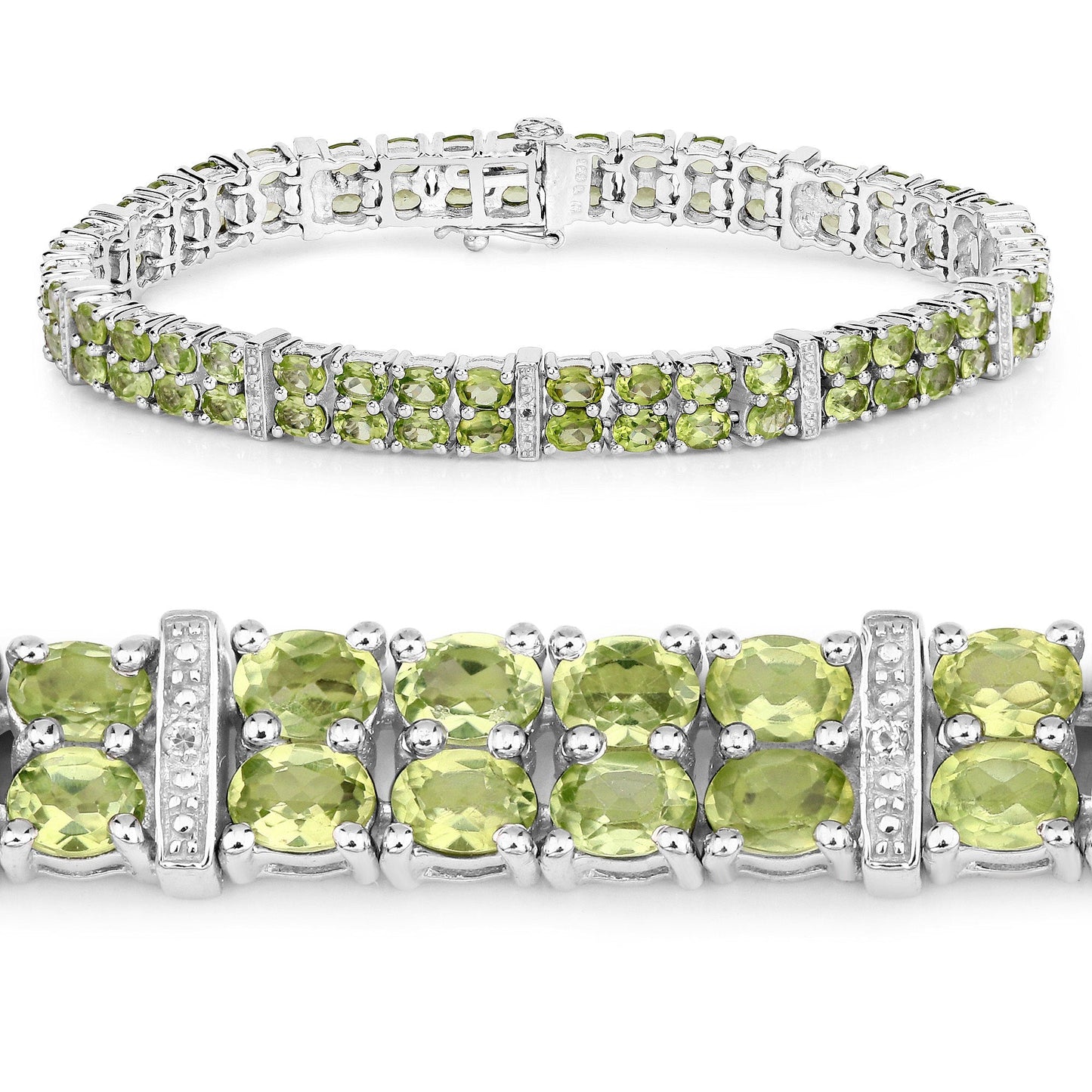 12.97 Carat Genuine Peridot and White Topaz .925 Sterling Silver Bracelet Bids.com