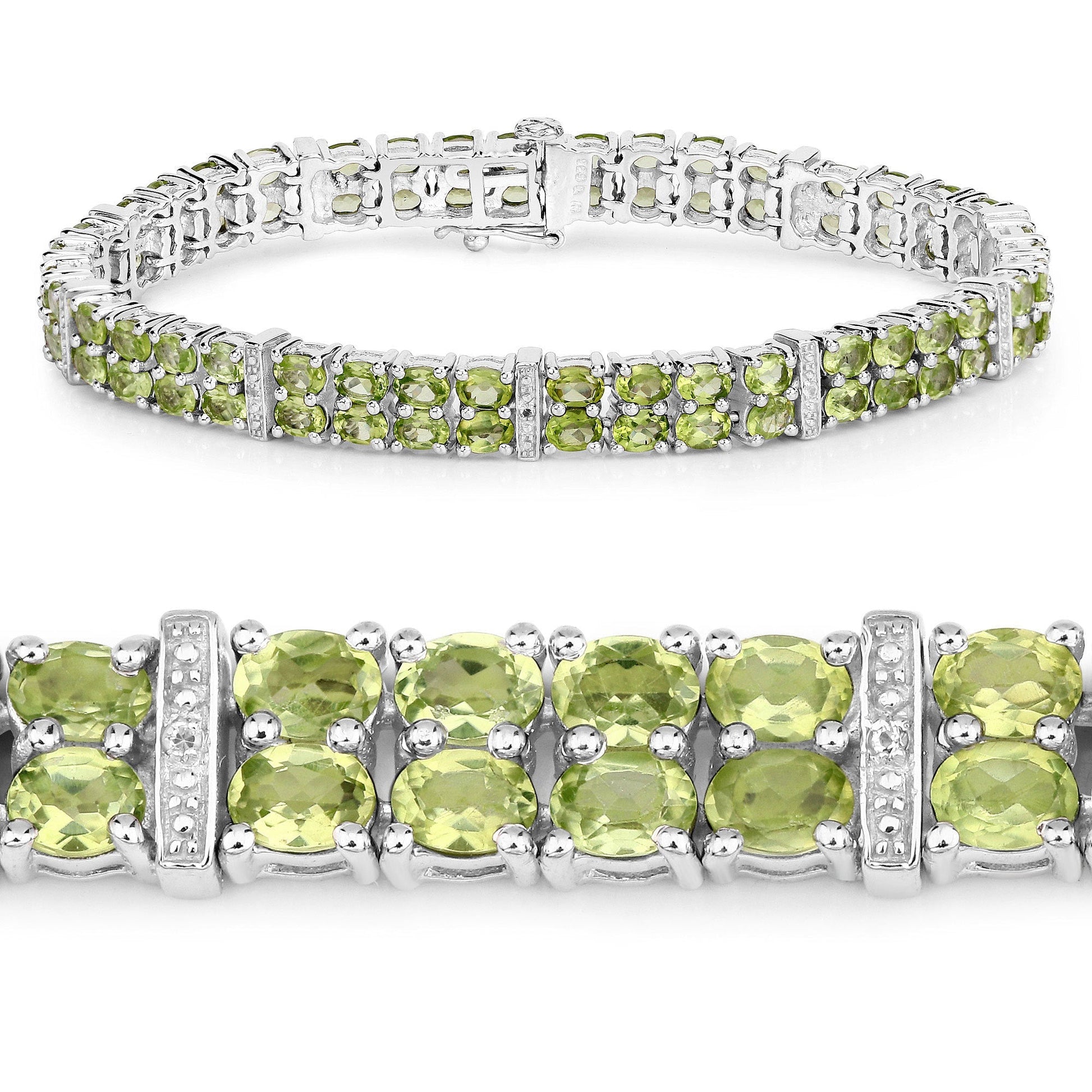 12.97 Carat Genuine Peridot and White Topaz .925 Sterling Silver Bracelet Bids.com