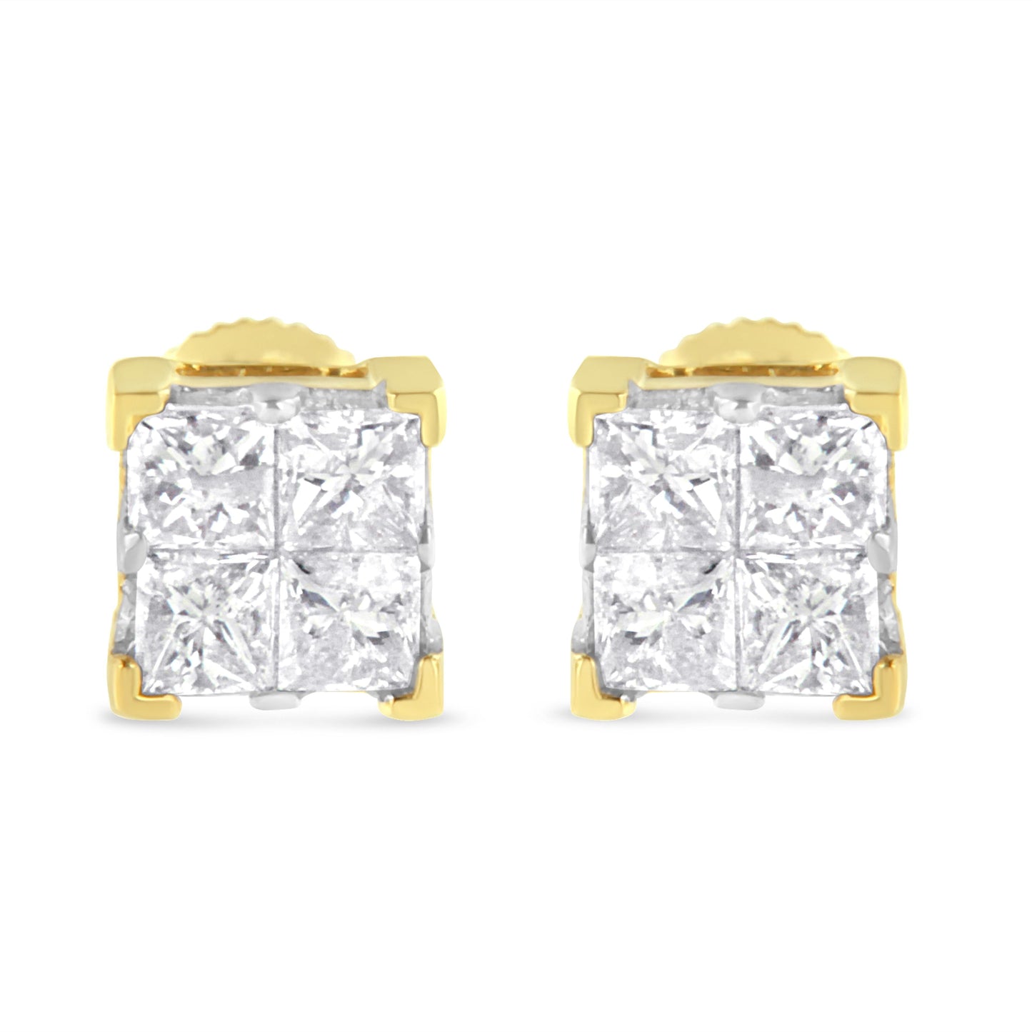 10K Yellow Gold 3/4 Cttw Invisible Set Princess-Cut Diamond Composite Square Stud Earrings (I-J Color, I2-I3 Clarity) Bids.com