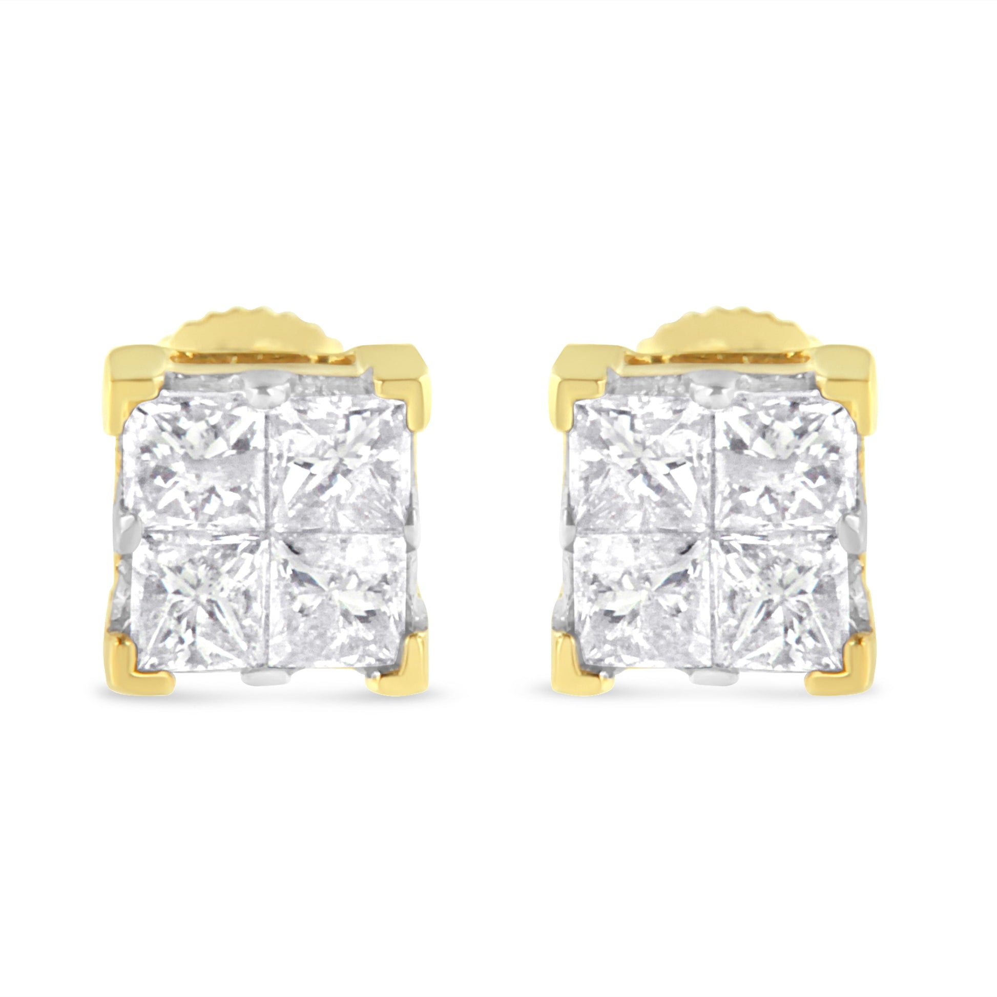 10K Yellow Gold 3/4 Cttw Invisible Set Princess-Cut Diamond Composite Square Stud Earrings (I-J Color, I2-I3 Clarity) Bids.com