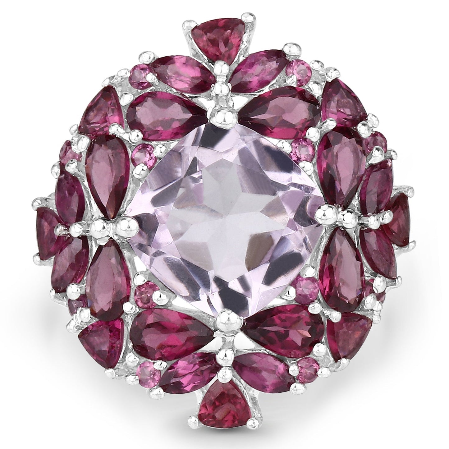 8.19 Carat Genuine Pink Amethyst and Rhodolite .925 Sterling Silver Ring Bids.com