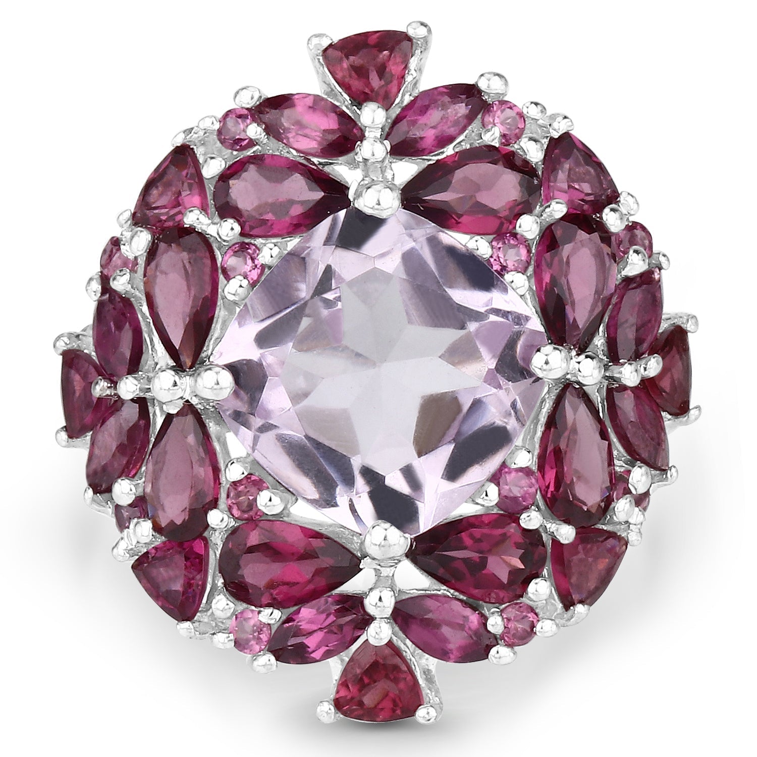 8.19 Carat Genuine Pink Amethyst and Rhodolite .925 Sterling Silver Ring Bids.com
