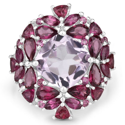 8.19 Carat Genuine Pink Amethyst and Rhodolite .925 Sterling Silver Ring Bids.com