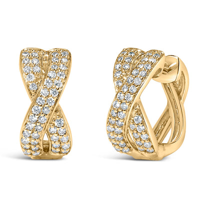 14K Yellow Gold 1/3 Cttw Diamond Criss Cross Huggie Hoop Earrings (G-H Color, SI2-I1 Clarity) Bids.com