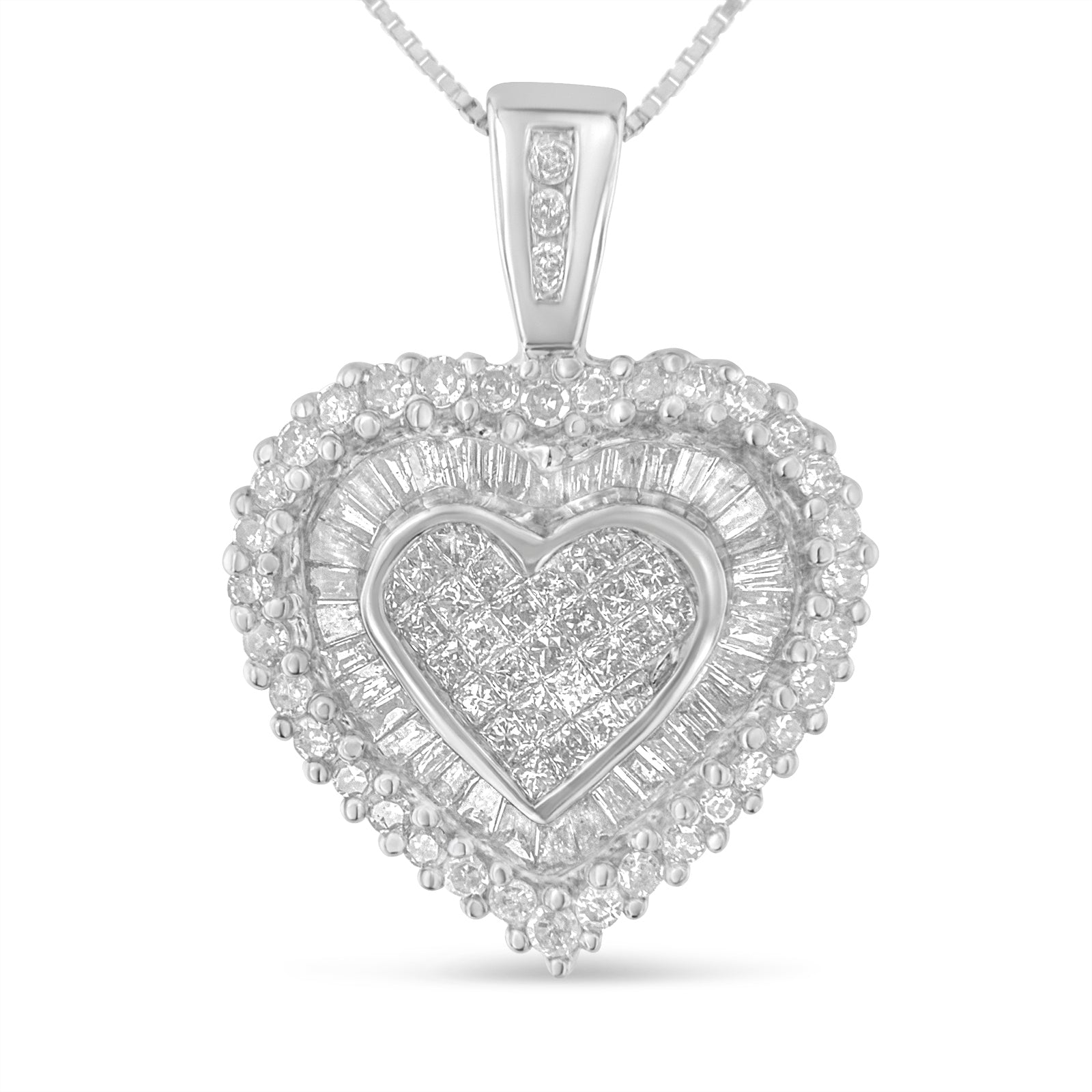 10K White Gold 1 cttw Multi Cut 1 cttw Diamond Heart Pendant Necklace (H-I, I1-I2) Bids.com