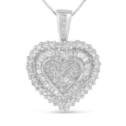 10K White Gold 1 cttw Multi Cut 1 cttw Diamond Heart Pendant Necklace (H-I, I1-I2) Bids.com