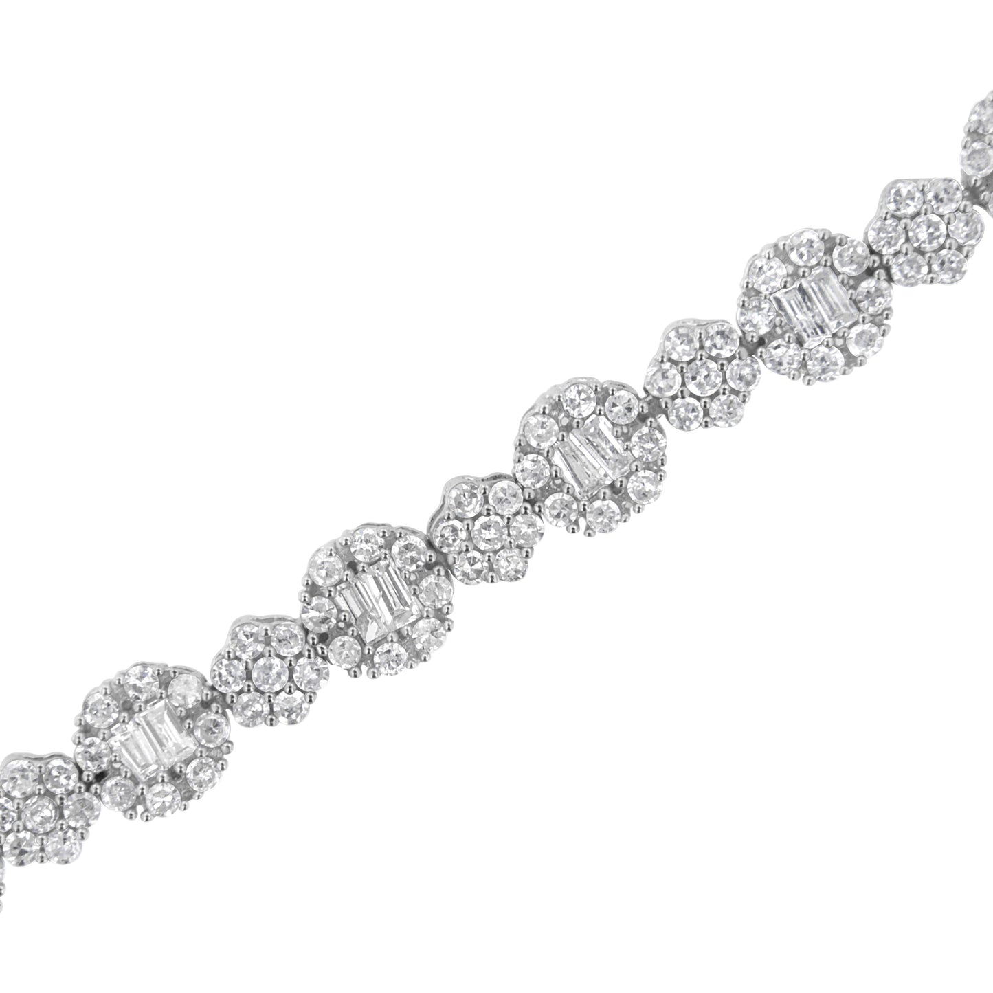 10K White Gold 4.0 cttw Brilliant Round-cut and Baguette Diamond Floral Cluster Link Bracelet (I-J Clarity, I1-I2 Color) - Size 7" Bids.com