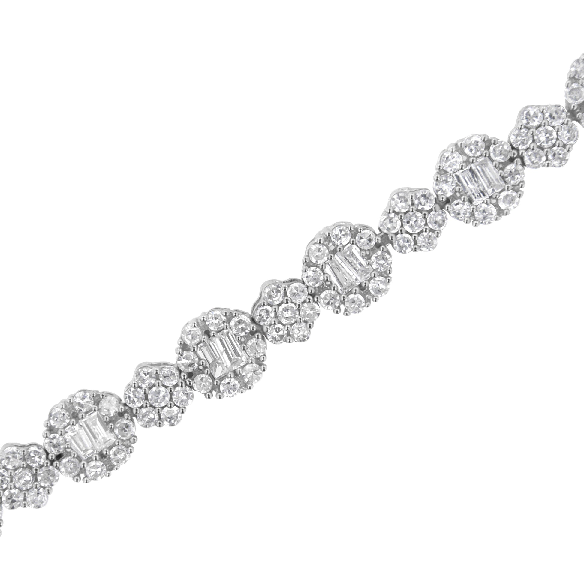 10K White Gold 4.0 cttw Brilliant Round-cut and Baguette Diamond Floral Cluster Link Bracelet (I-J Clarity, I1-I2 Color) - Size 7" Bids.com