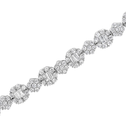10K White Gold 4.0 cttw Brilliant Round-cut and Baguette Diamond Floral Cluster Link Bracelet (I-J Clarity, I1-I2 Color) - Size 7" Bids.com