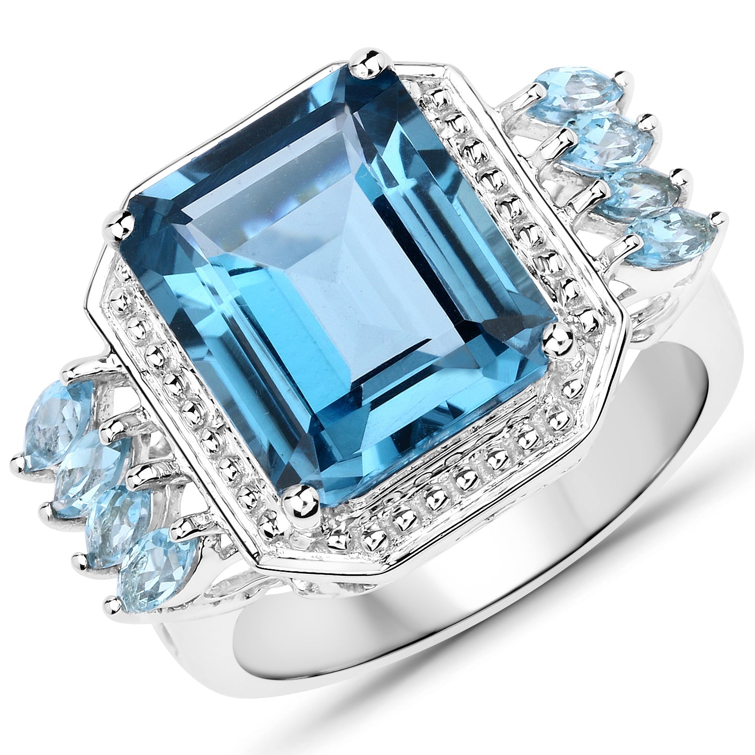 8.17 Carat Genuine London Blue Topaz and Swiss Blue Topaz 14K White Gold Ring Bids.com