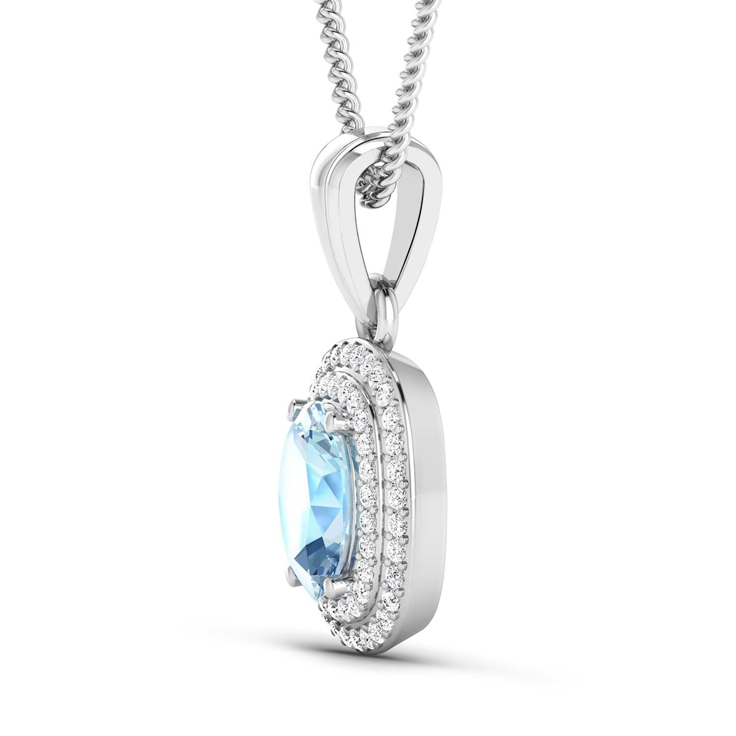 1.35 Carat Genuine Aquamarine and White Diamond 14K White Gold Pendant Bids.com