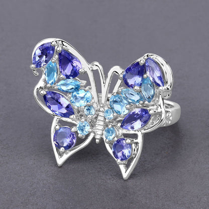 3.60 Carat Genuine Tanzanite and Swiss Blue Topaz .925 Sterling Silver Ring Bids.com