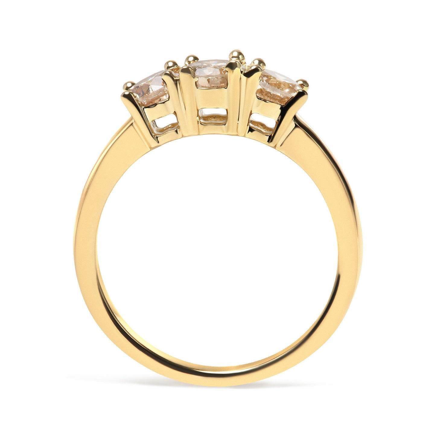 10K Yellow Gold 1.00 Cttw Champagne Diamond 3-Stone Band Ring (J-K Color, I1-I2 Clarity)  - Size 7 Bids.com