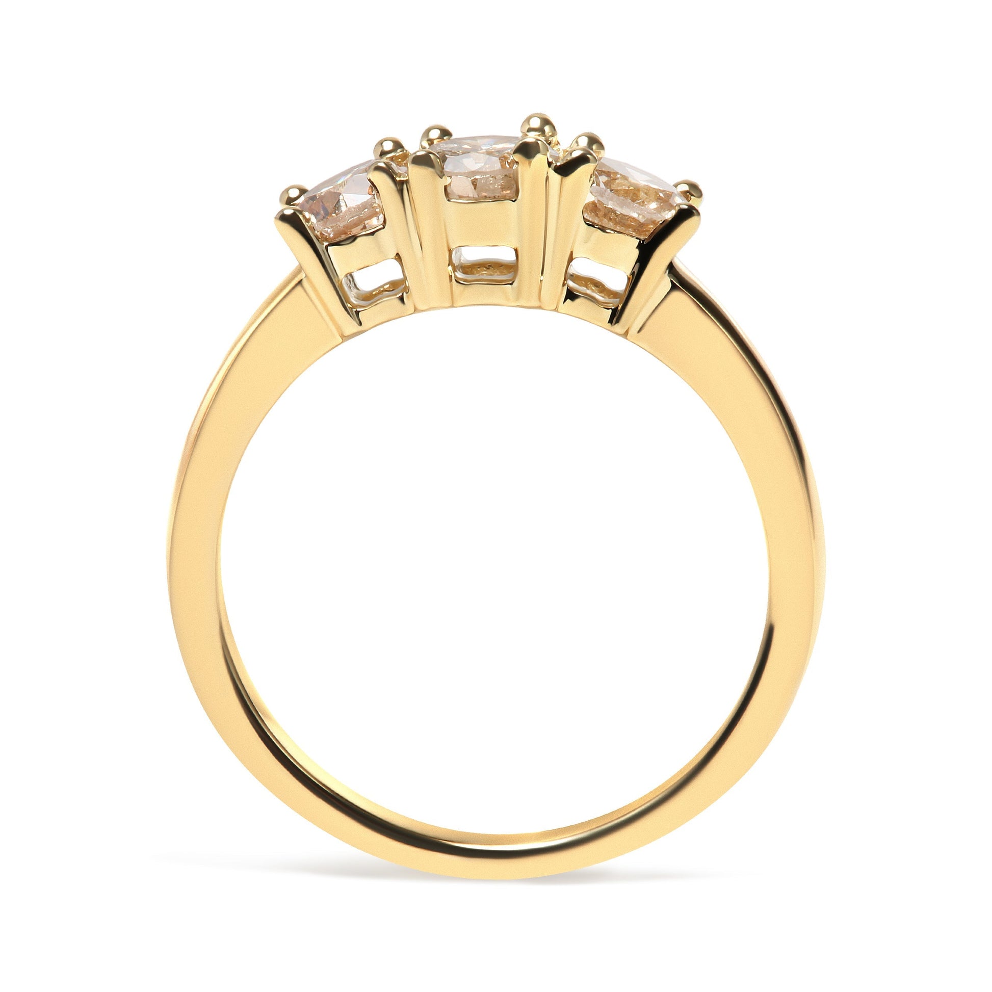 10K Yellow Gold 1.00 Cttw Champagne Diamond 3-Stone Band Ring (J-K Color, I1-I2 Clarity)  - Size 7 Bids.com