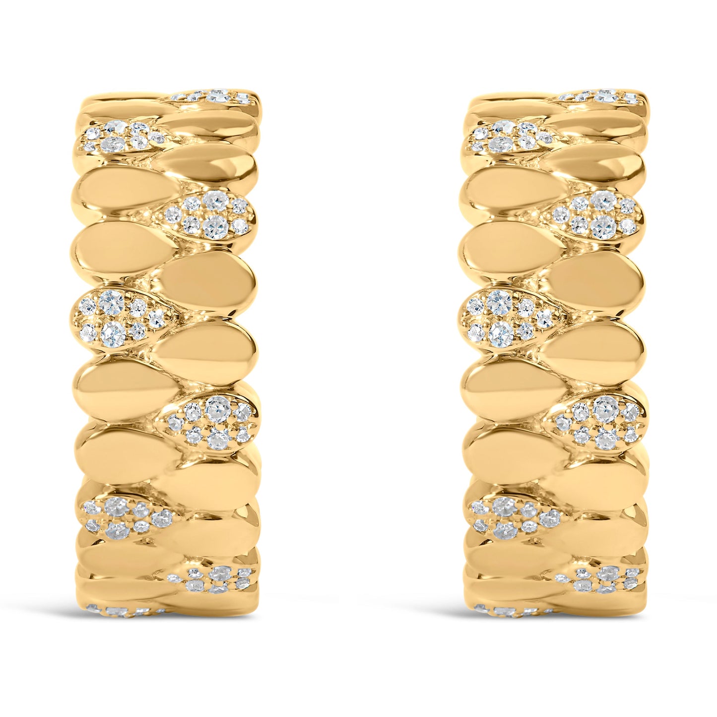 14K Yellow Gold Plated .925 Sterling Silver 3/8 Cttw Diamond Pave Pear Link J Hoop Earrings (H-I Color, I1-I2 Clarity) Bids.com