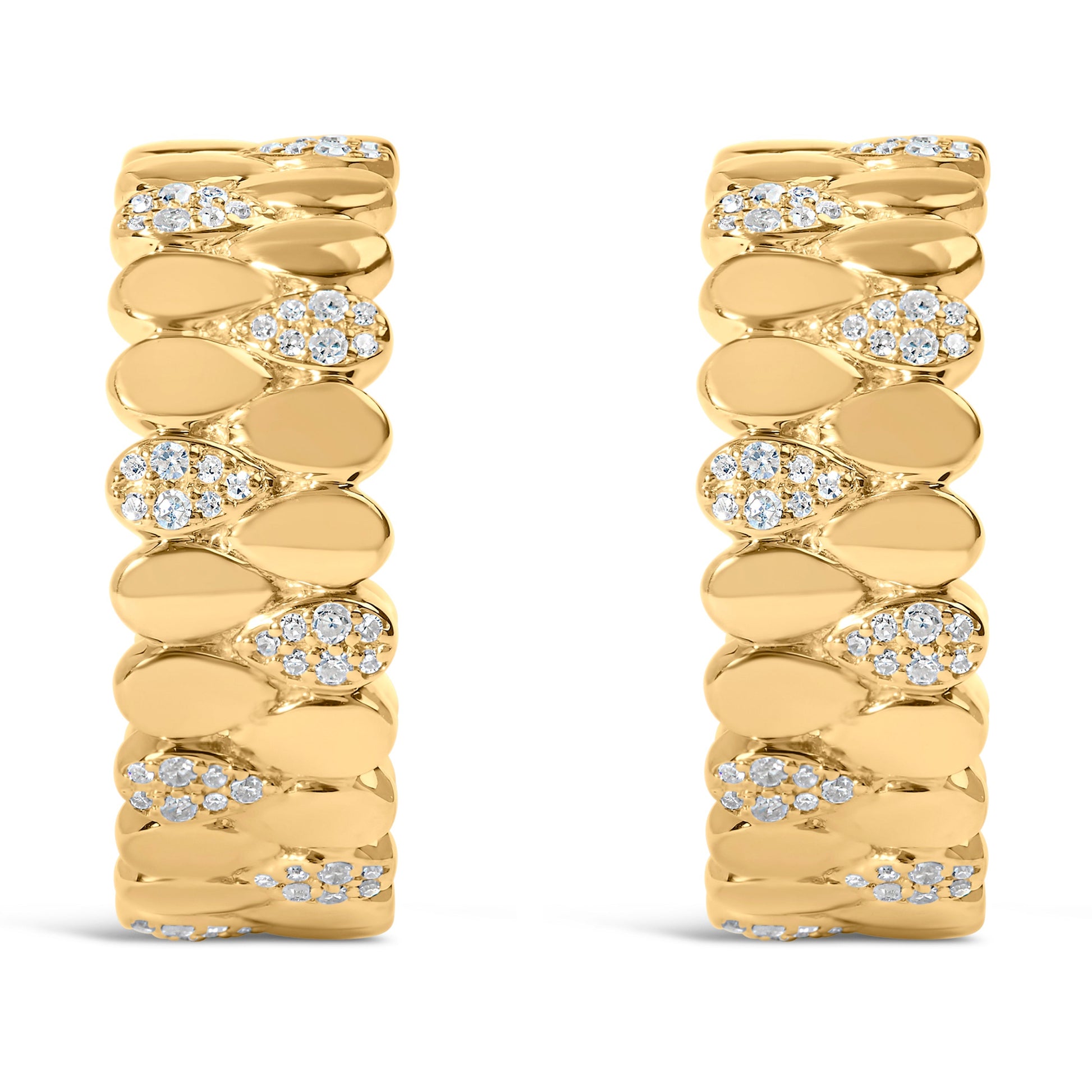 14K Yellow Gold Plated .925 Sterling Silver 3/8 Cttw Diamond Pave Pear Link J Hoop Earrings (H-I Color, I1-I2 Clarity) Bids.com