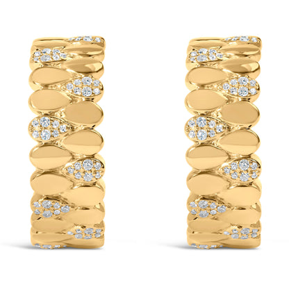 14K Yellow Gold Plated .925 Sterling Silver 3/8 Cttw Diamond Pave Pear Link J Hoop Earrings (H-I Color, I1-I2 Clarity) Bids.com