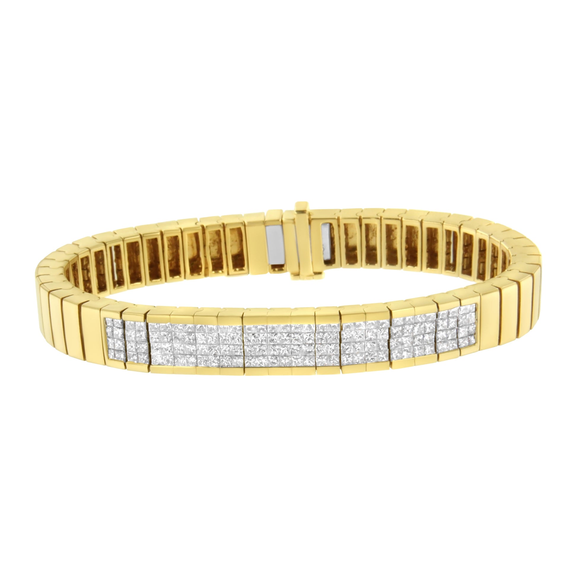 14K Yellow Gold 3 5/8 cttw Invisible Set Princess-Cut Diamond ID Tennis Bracelet (I-J Color, SI1-SI2 Clarity) - Size 7" Bids.com
