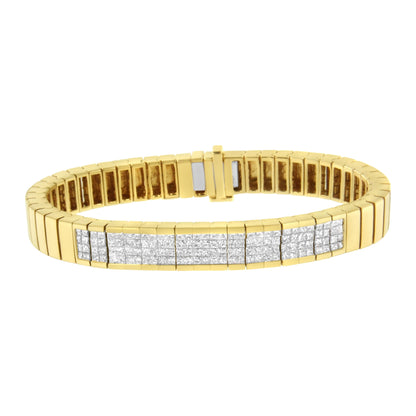 14K Yellow Gold 3 5/8 cttw Invisible Set Princess-Cut Diamond ID Tennis Bracelet (I-J Color, SI1-SI2 Clarity) - Size 7" Bids.com