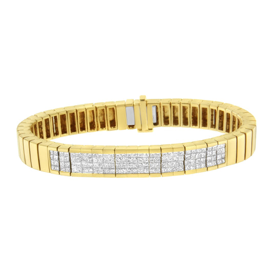 14K Yellow Gold 3 5/8 cttw Invisible Set Princess-Cut Diamond ID Tennis Bracelet (I-J Color, SI1-SI2 Clarity) - Size 7" Bids.com