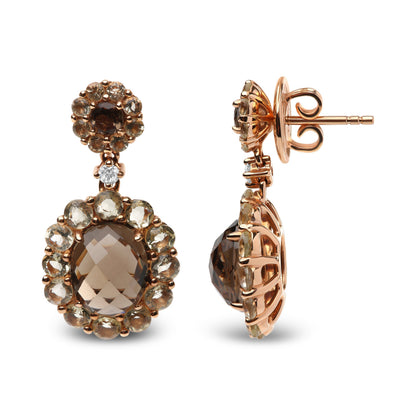 18K Rose Gold Diamond Accent and  Lemon and Oval Smoky Color Quartz Gemstone Dangle Drop Earring (G-H Color, SI1-SI2 Clarity) Bids.com
