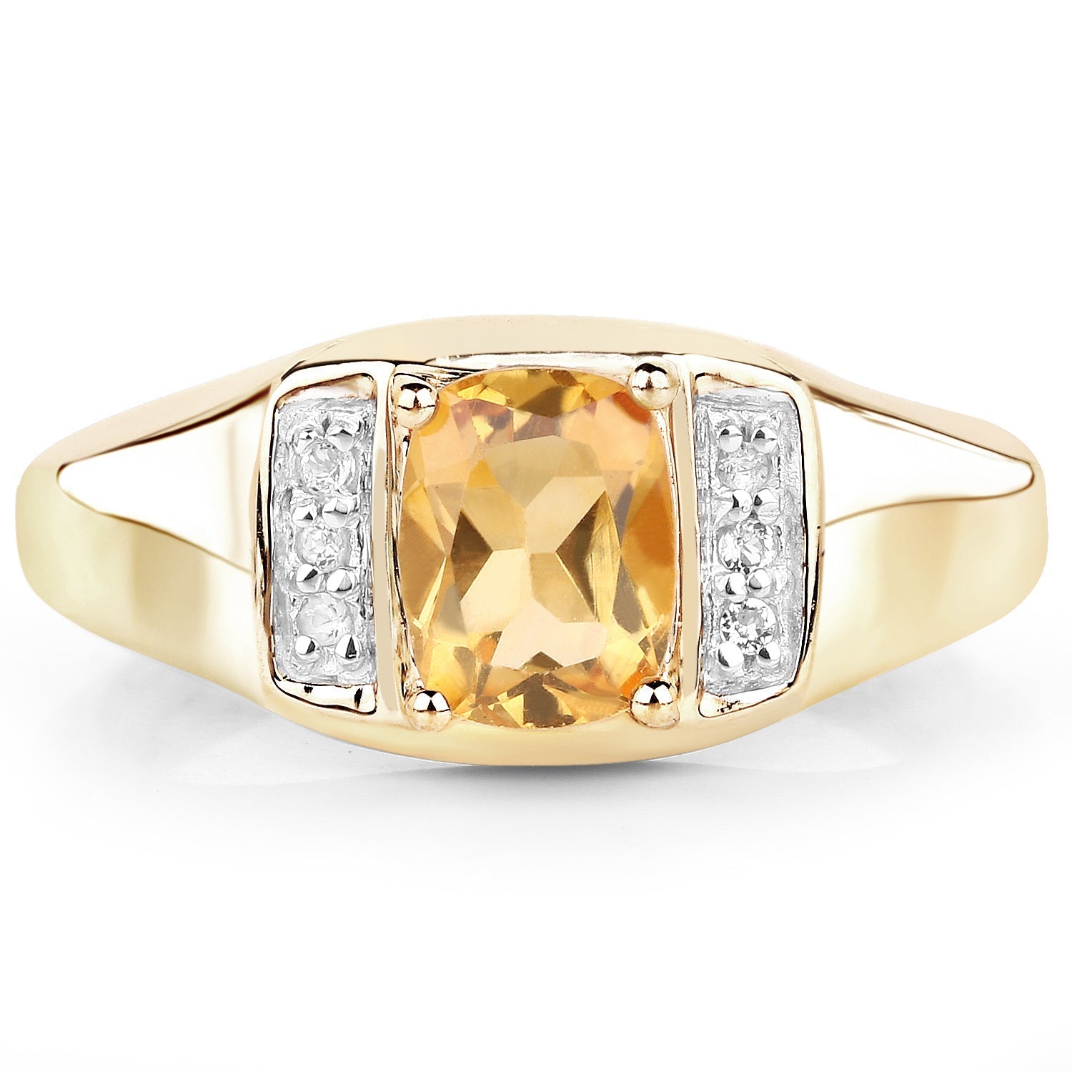 14K Yellow Gold Plated 1.36 Carat Genuine Citrine & White Topaz .925 Sterling Silver Ring Bids.com