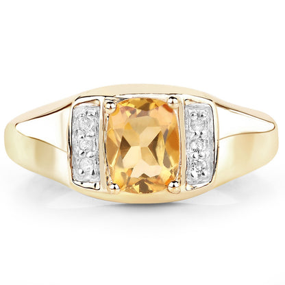 14K Yellow Gold Plated 1.36 Carat Genuine Citrine & White Topaz .925 Sterling Silver Ring Bids.com