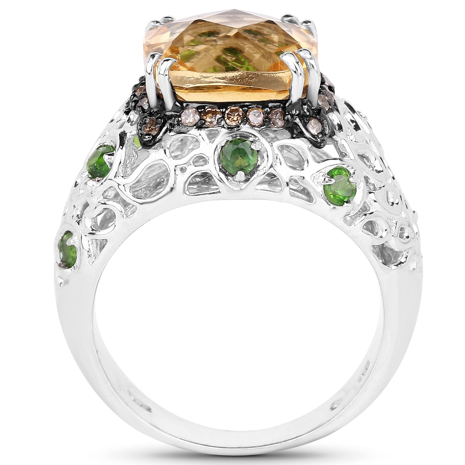 4.13 Carat Genuine Citrine, Chrome Diopside & Champagne Diamond .925 Sterling Silver Ring Bids.com